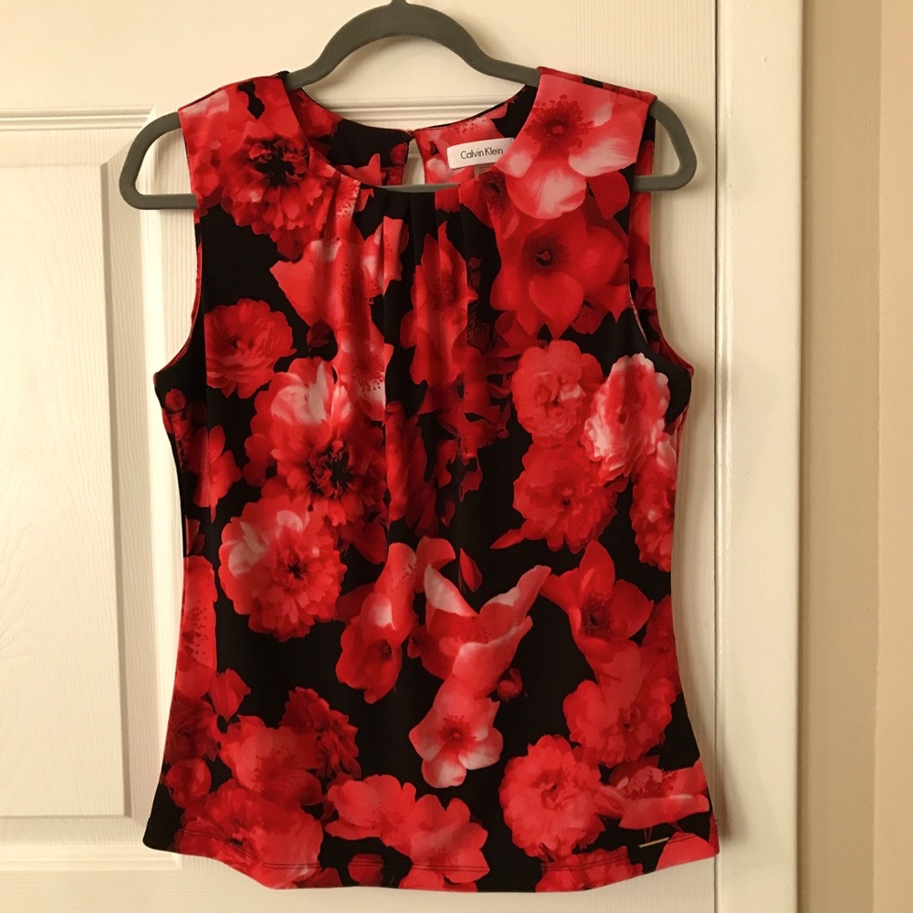 Calvin Klein Red Flowery Blouse, size M